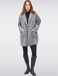 Single-Breasted Notch Collar Boucle Coat with Patch Pockets by Froccella