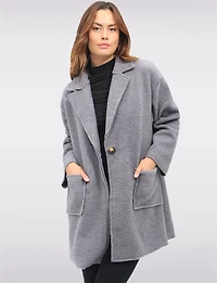 Single-Breasted Notch Collar Boucle Coat with Patch Pockets by Froccella
