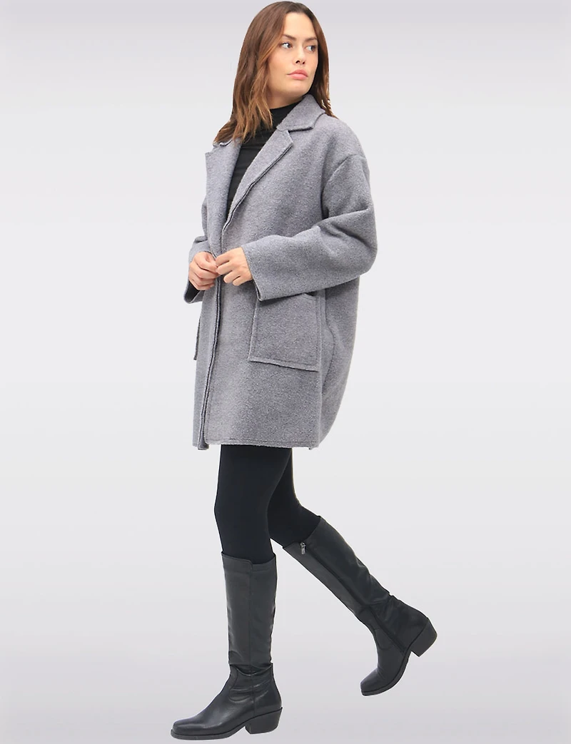 Single-Breasted Notch Collar Boucle Coat with Patch Pockets by Froccella