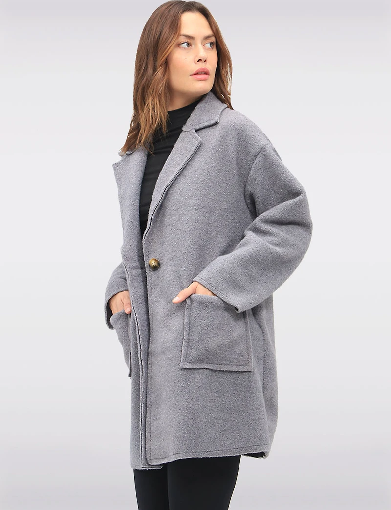 Single-Breasted Notch Collar Boucle Coat with Patch Pockets by Froccella
