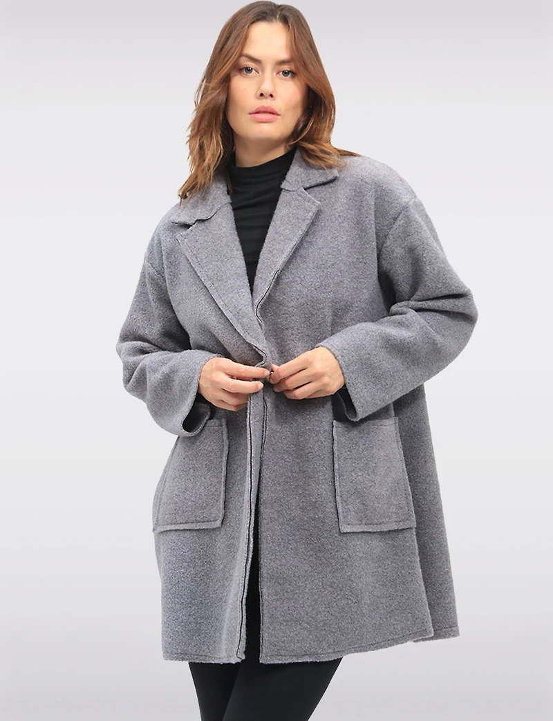 Single-Breasted Notch Collar Boucle Coat with Patch Pockets by Froccella