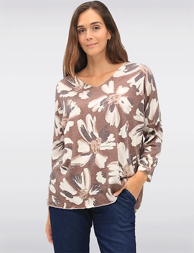 Soft Lightweight Wool-Blend V-Neck Knit Top with Dolman Sleeves by Froccella