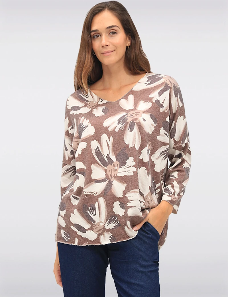 Soft Lightweight Wool-Blend V-Neck Knit Top with Dolman Sleeves by Froccella