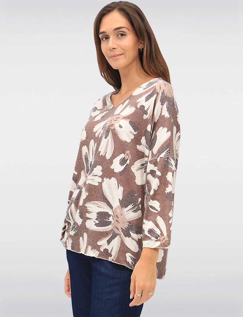 Soft Lightweight Wool-Blend V-Neck Knit Top with Dolman Sleeves by Froccella