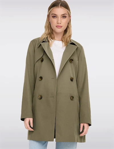Classic Double-Breasted Short Trench Coat with Removable Belt by ONLY