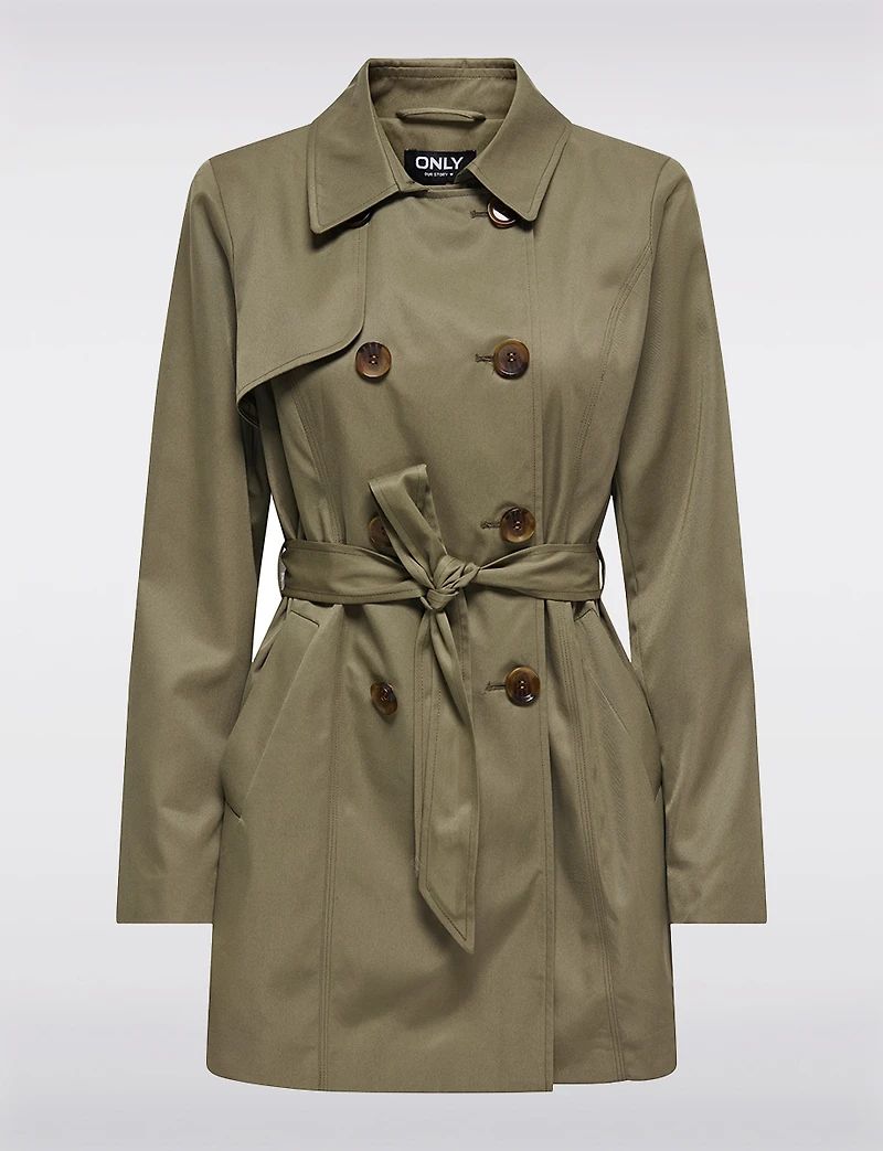 Classic Double-Breasted Short Trench Coat with Removable Belt by ONLY
