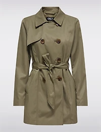 Classic Double-Breasted Short Trench Coat with Removable Belt by ONLY