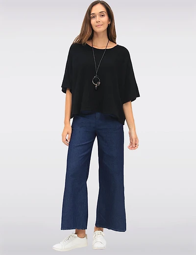 Soft Cropped Knit Top with Dolman Sleeves and Necklace by Froccella