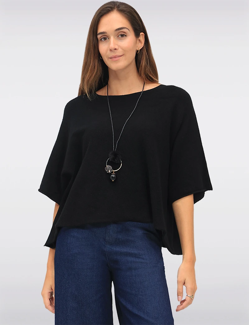 Soft Cropped Knit Top with Dolman Sleeves and Necklace by Froccella