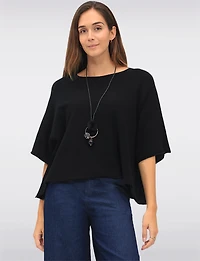 Soft Cropped Knit Top with Dolman Sleeves and Necklace by Froccella
