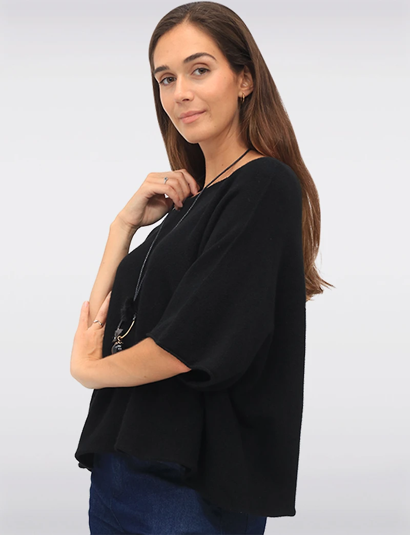 Soft Cropped Knit Top with Dolman Sleeves and Necklace by Froccella