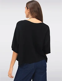 Soft Cropped Knit Top with Dolman Sleeves and Necklace by Froccella