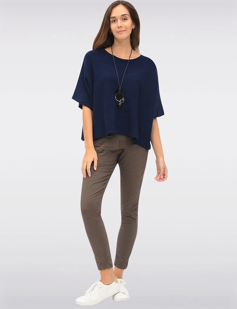 Soft Cropped Knit Top with Dolman Sleeves and Necklace by Froccella