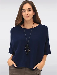 Soft Cropped Knit Top with Dolman Sleeves and Necklace by Froccella