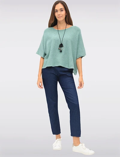 Soft Cropped Knit Top with Dolman Sleeves and Necklace by Froccella