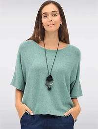 Soft Cropped Knit Top with Dolman Sleeves and Necklace by Froccella