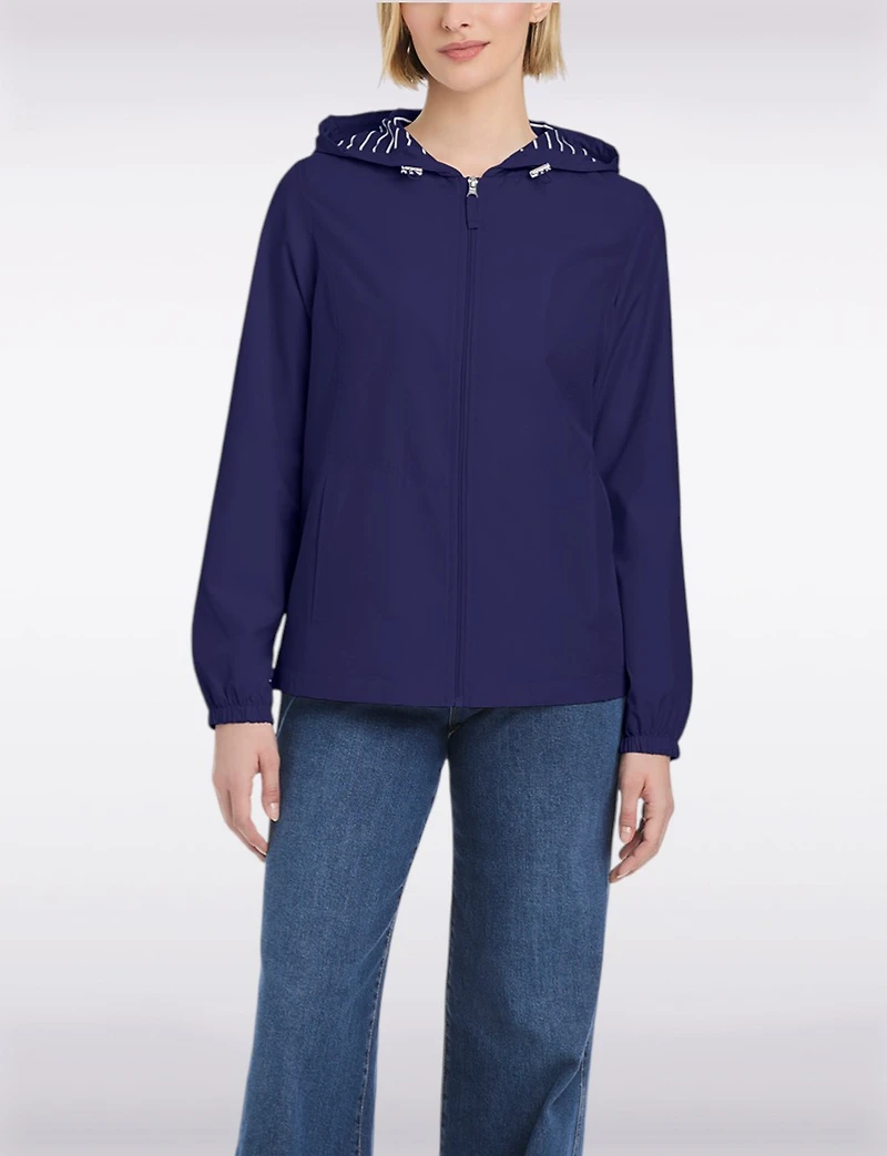 Lightweight Active Sporty Windbreaker Jacket With Striped-Lined Hood by Details