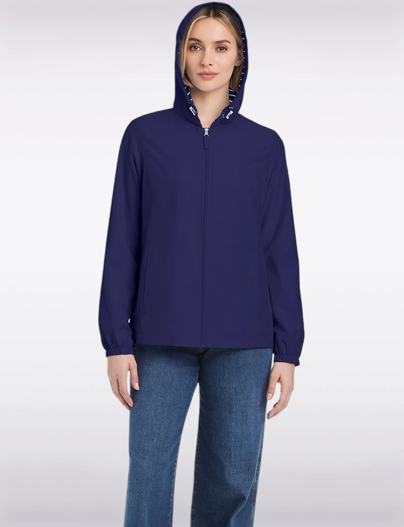 Lightweight Active Sporty Windbreaker Jacket With Striped-Lined Hood by Details