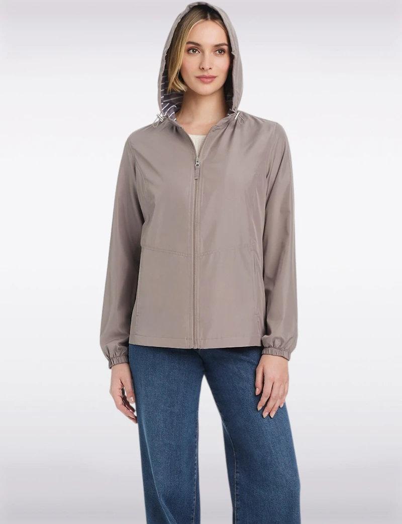Lightweight Active Sporty Windbreaker Jacket With Striped-Lined Hood by Details