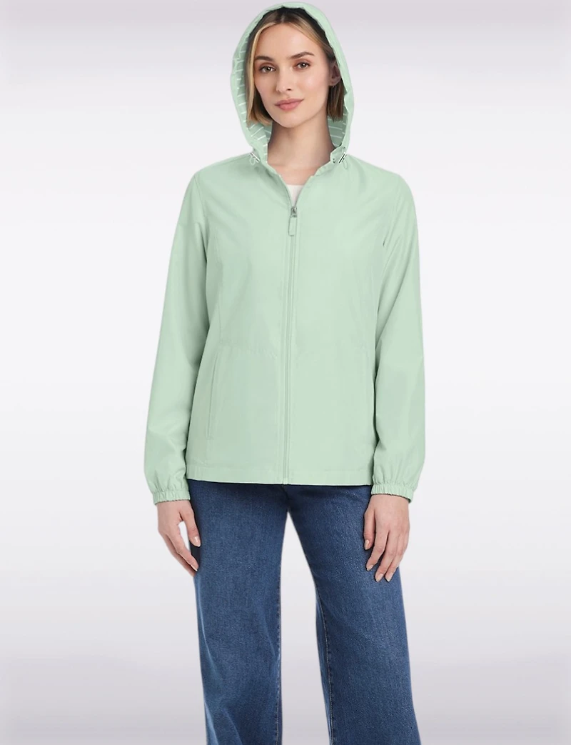 Lightweight Active Sporty Windbreaker Jacket With Striped-Lined Hood by Details