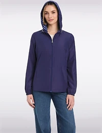 Lightweight Active Sporty Windbreaker Jacket With Gingham-Lined Hood by Details