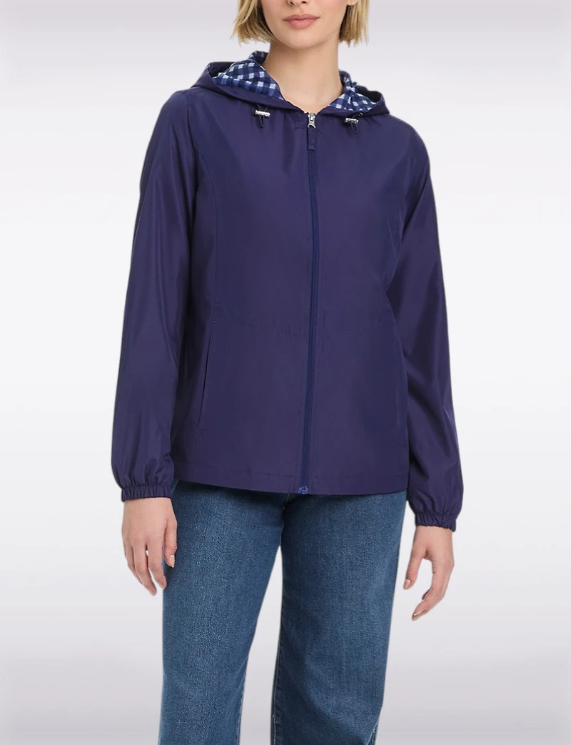 Lightweight Active Sporty Windbreaker Jacket With Gingham-Lined Hood by Details