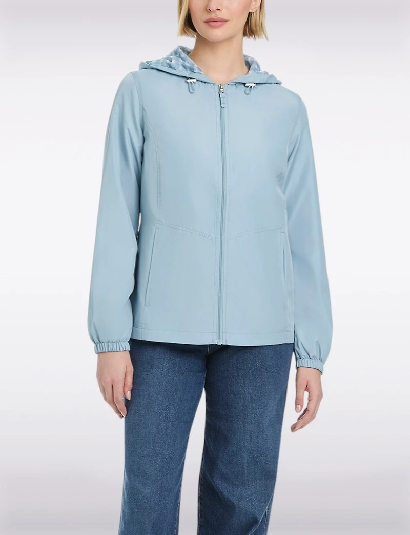 Lightweight Active Sporty Windbreaker Jacket With Gingham-Lined Hood by Details