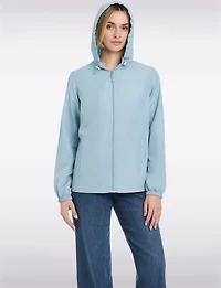 Lightweight Active Sporty Windbreaker Jacket With Gingham-Lined Hood by Details