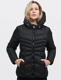 Lightweight Active Sporty Short Hooded Quilted Puffer Jacket by Point Zero