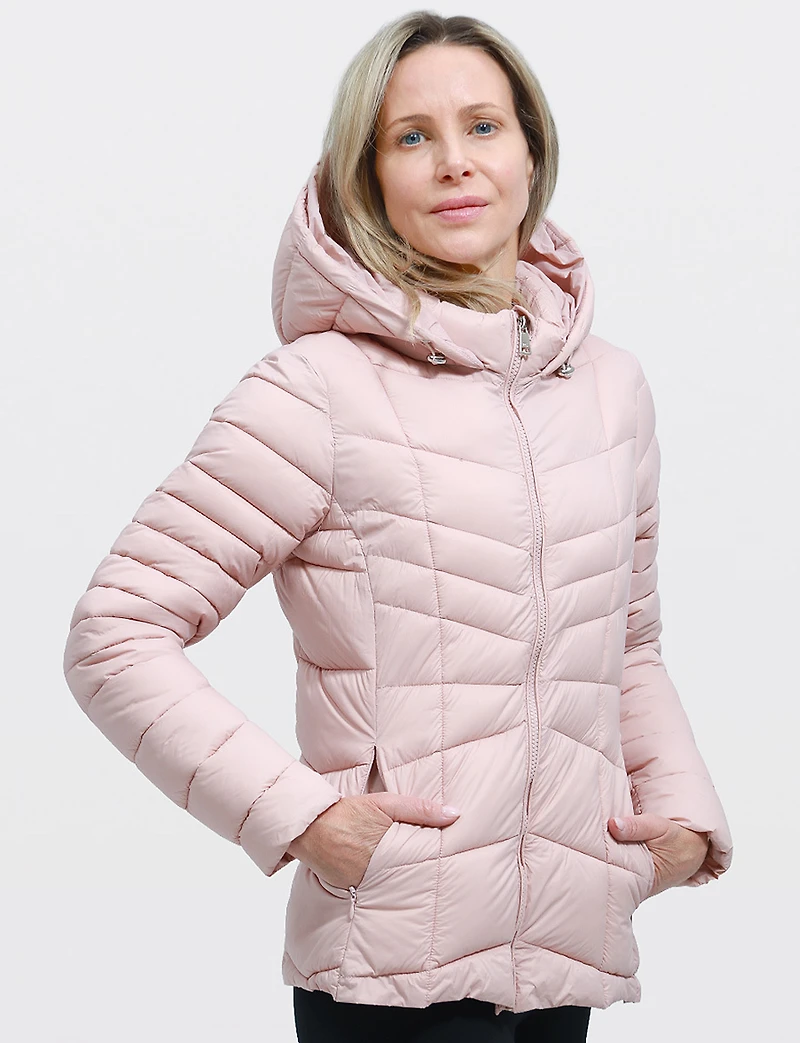 Lightweight Active Sporty Short Hooded Quilted Puffer Jacket by Point Zero