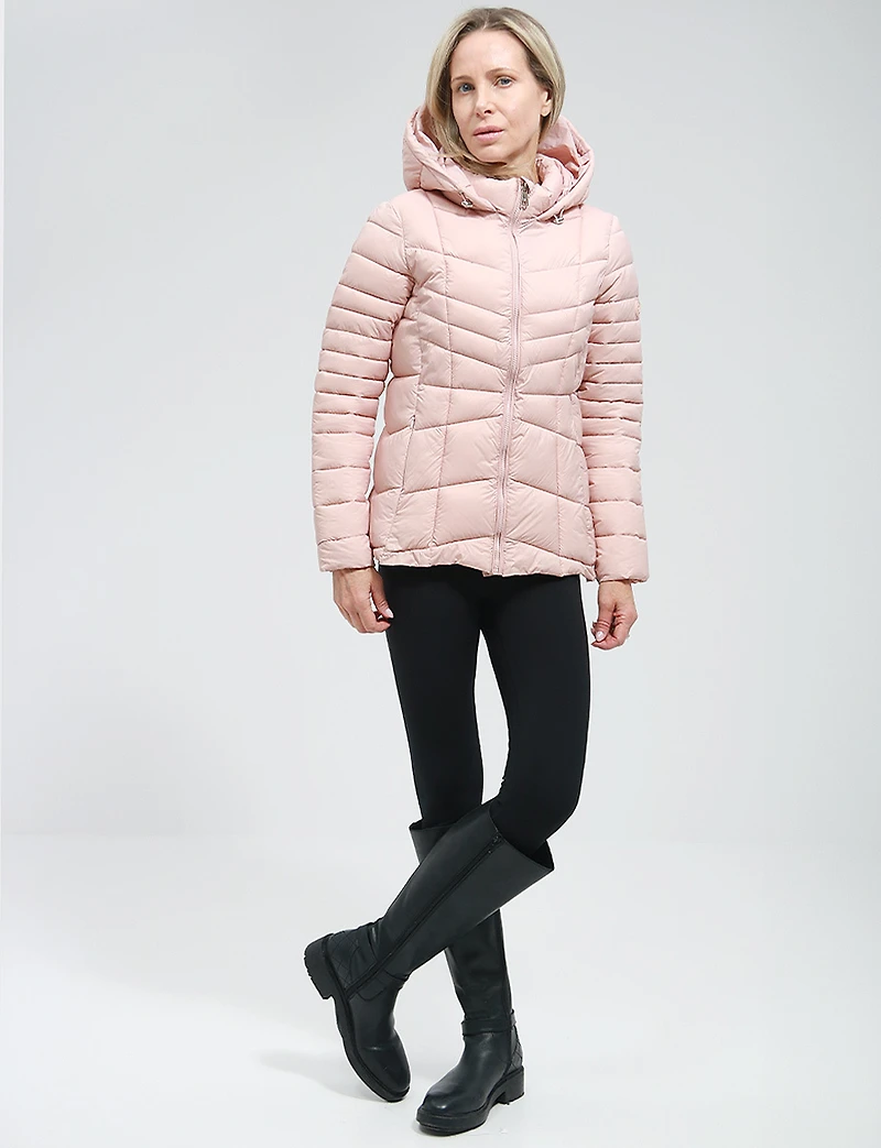 Lightweight Active Sporty Short Hooded Quilted Puffer Jacket by Point Zero