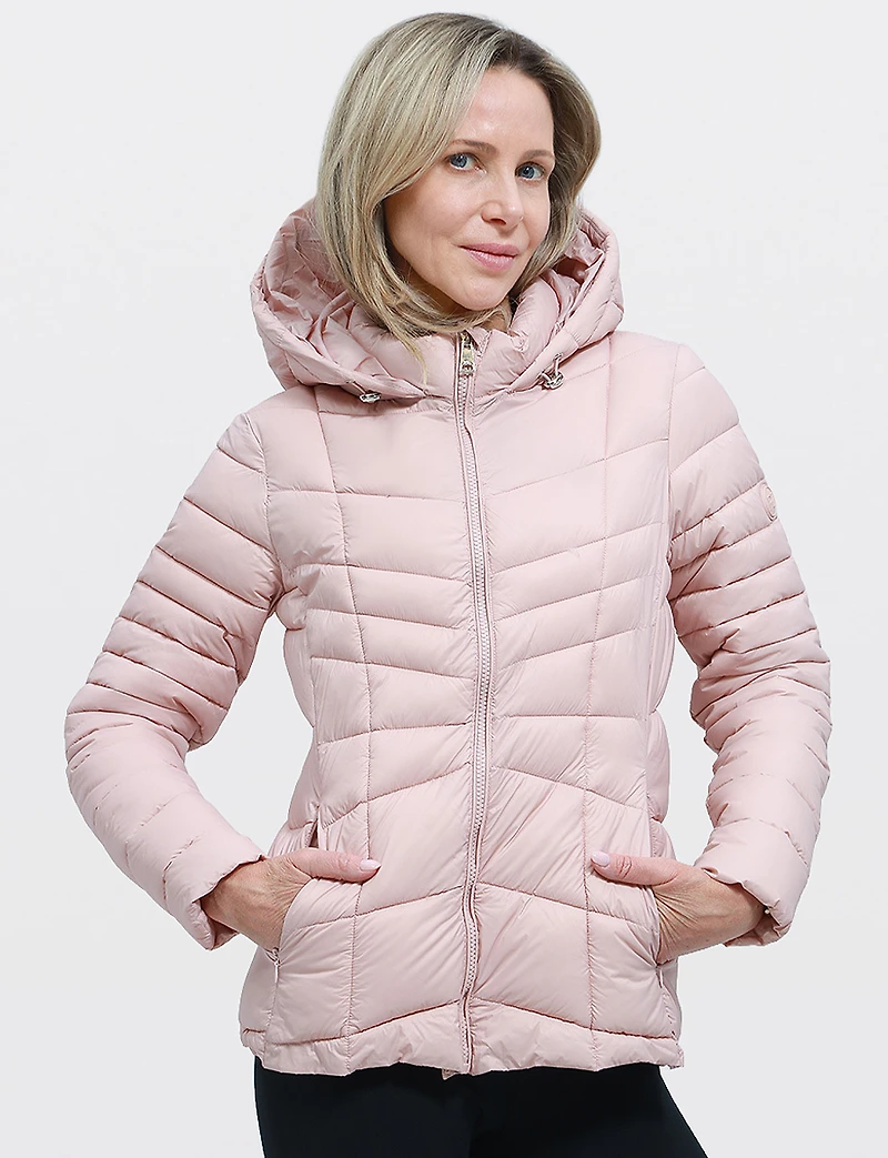 Lightweight Active Sporty Short Hooded Quilted Puffer Jacket by Point Zero