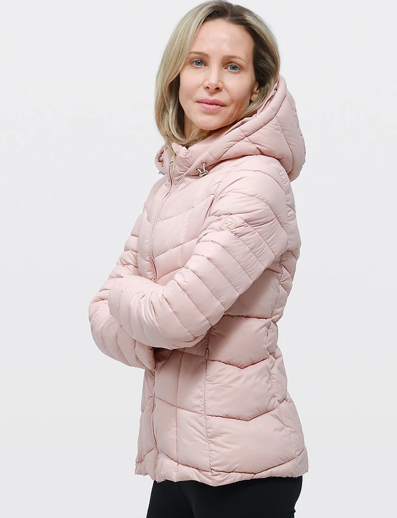 Lightweight Active Sporty Short Hooded Quilted Puffer Jacket by Point Zero