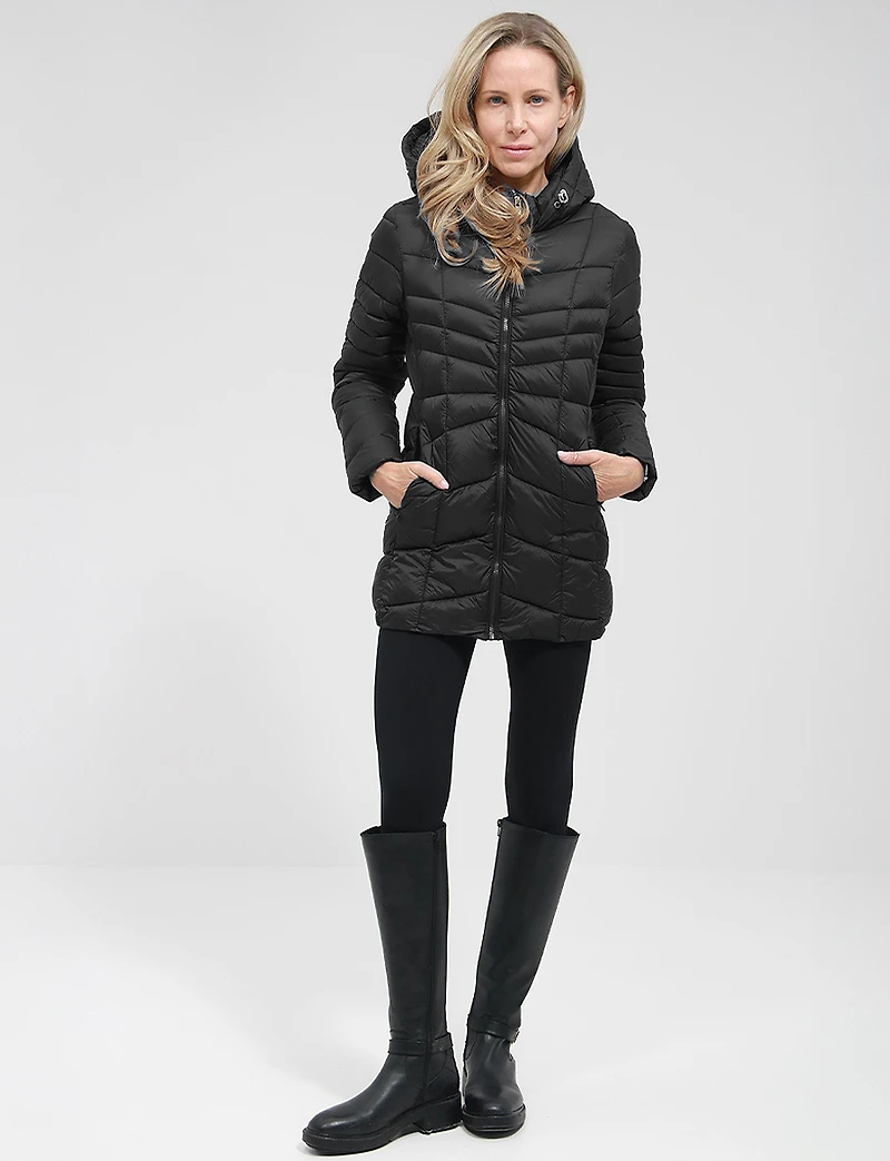 Vegan Ultra-Lightweight Active Sporty Hooded Quilted Puffer Jacket by Point Zero