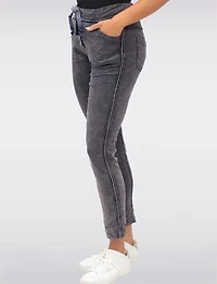 Slim-Fit Crinkled Stretch Pants with Stud Detail & Drawstring Waist by Froccella