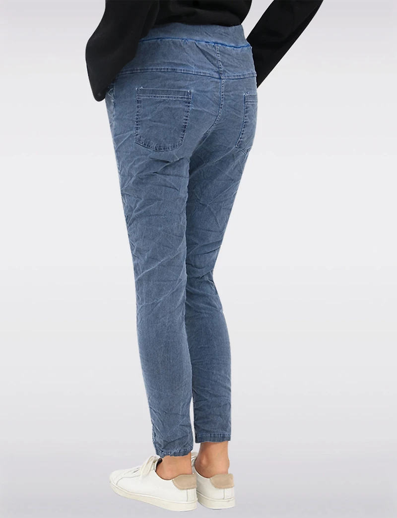 Slim Fit Chic Crinkled Pull-On Pants with Embroidered Front Detail by Froccella