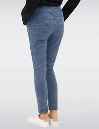 Slim Fit Chic Crinkled Pull-On Pants with Embroidered Front Detail by Froccella