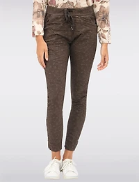 Stretch Crinkled Pull-On Pants with Gold Detailed Design & Pockets by Froccella