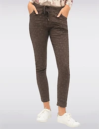 Stretch Crinkled Pull-On Pants with Gold Detailed Design & Pockets by Froccella
