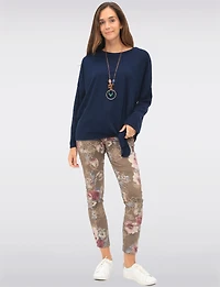 Floral Print Crinkle Pants with Adjustable Drawstring and Pockets by Froccella