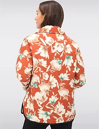 Button-Up Floral Quilted Collared Jacket with Black Trim Detail by Froccella