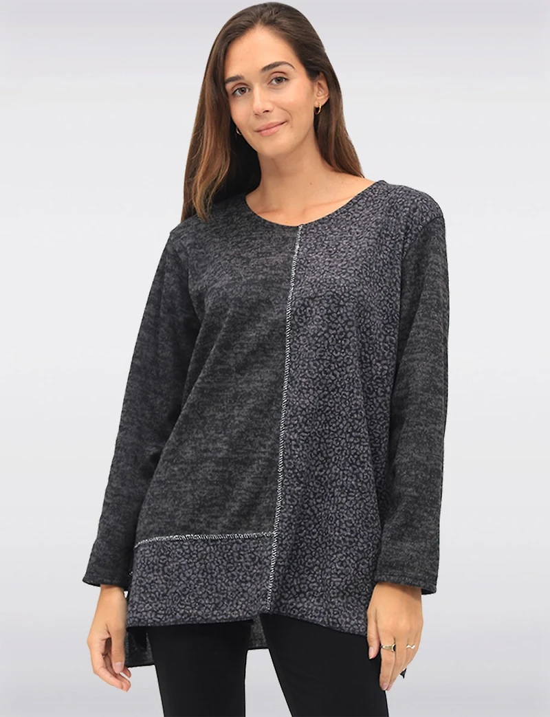 Stylish Leopard Print Patch Panel Tunic by Froccella
