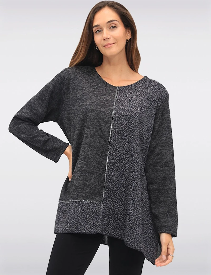 Stylish Leopard Print Patch Panel Tunic by Froccella