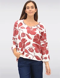 Floral Print Long V-Neck Top with Dropped Shoulders & Raw Edges by Froccella