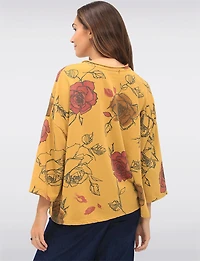Cotton Blend Relaxed Fit Rose Pattern Drop Shoulder 3/4 Sleeve Top by Froccella