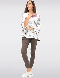 Cotton Blend Relaxed Fit Rose Pattern Drop Shoulder 3/4 Sleeve Top by Froccella