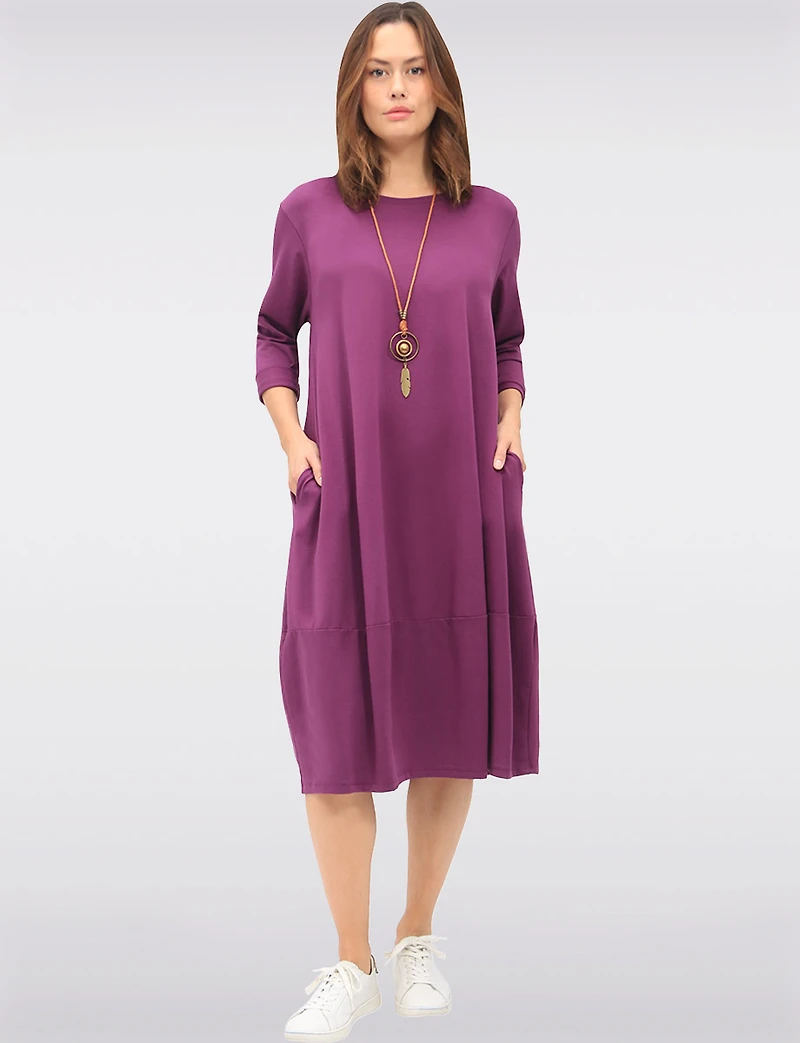Chic Long Cotton Dress with Necklace and Three-Quarter Sleeves by Froccella