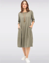 Chic Long Cotton Dress with Necklace and Three-Quarter Sleeves by Froccella