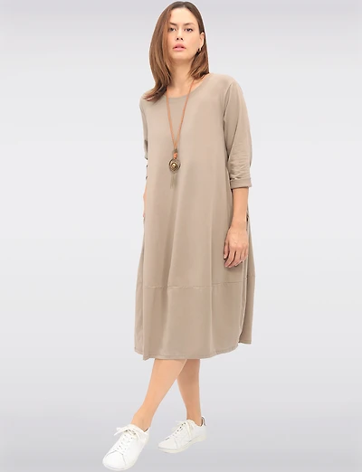 Chic Long Cotton Dress with Necklace and Three-Quarter Sleeves by Froccella