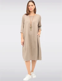 Chic Long Cotton Dress with Necklace and Three-Quarter Sleeves by Froccella